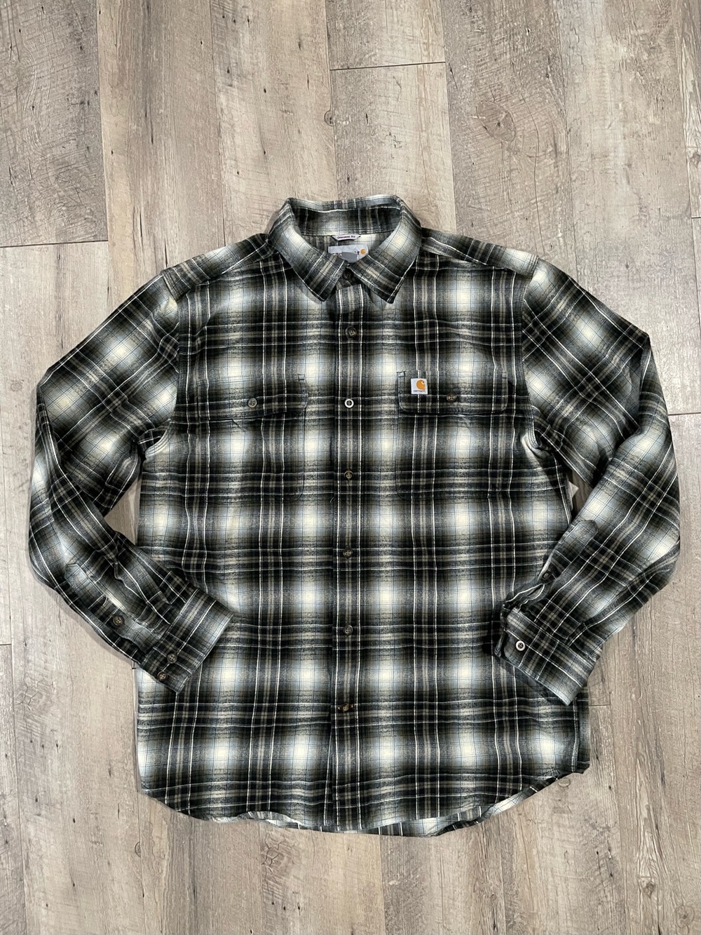 Carhartt Men’s Black and White Plaid Button-Up heavy weight Shirt